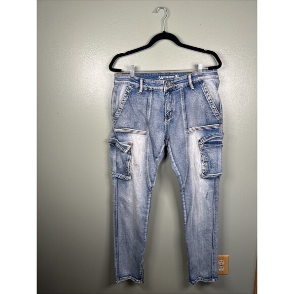 Crysp Denim Cargo Pocket Ankle Zip Skinny Y2K Look Men's Jeans Size‎ 34 - Picture 1 of 15